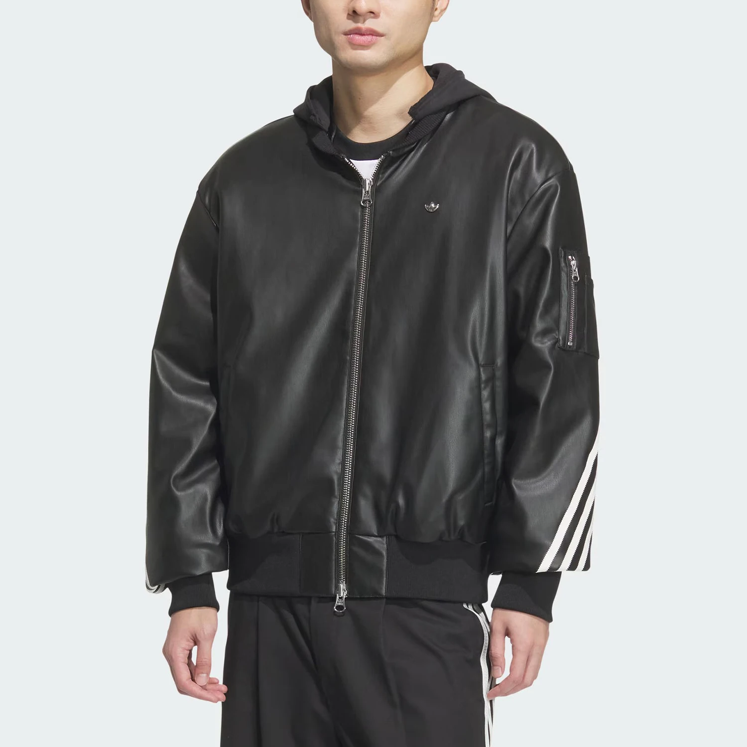 Adidas Originals Men's Faux Leather Sporty Hooded Jacket JL7556
