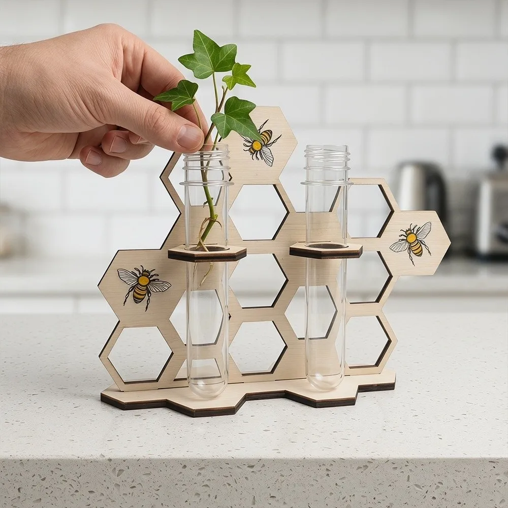 Wooden Hydroponic Plant Holder Geometric Wall Decoration Wall Mounted Planter Vase Hollow Out Flower Pot DIY Plant Decor