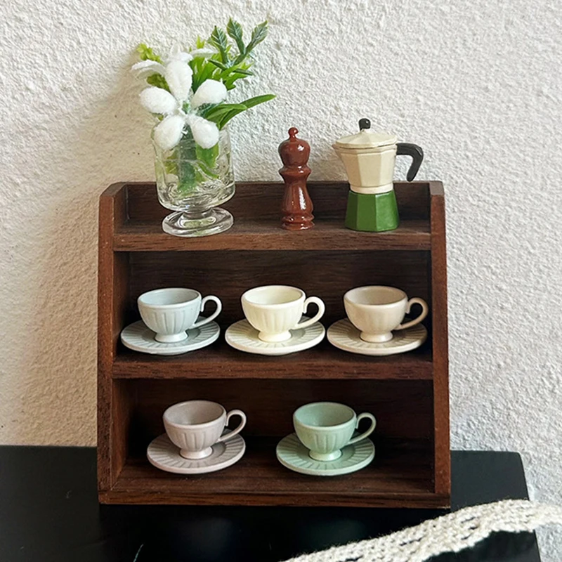 2Pcs Dollhouse Miniature Dining Ware Mini Vertical Pattern Coffee Cup Plate Set Toy Model Doll House Accessories