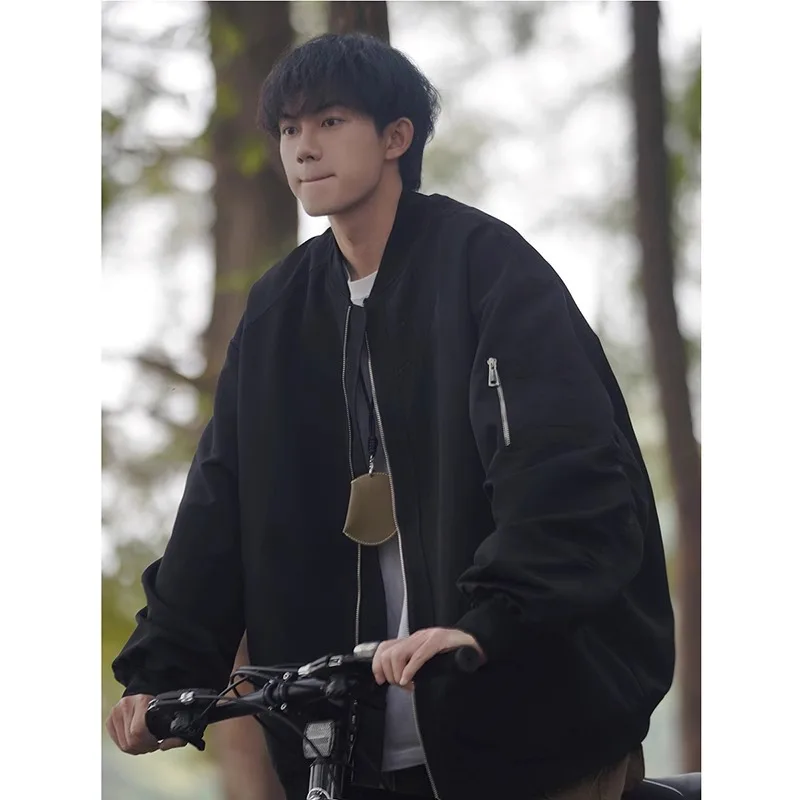 High Street Oversized Bomber Jacket Zip-Up Side Pocket Casual Streetwear Loose Fit Coat Versatile Super Popular Baseball Uniform