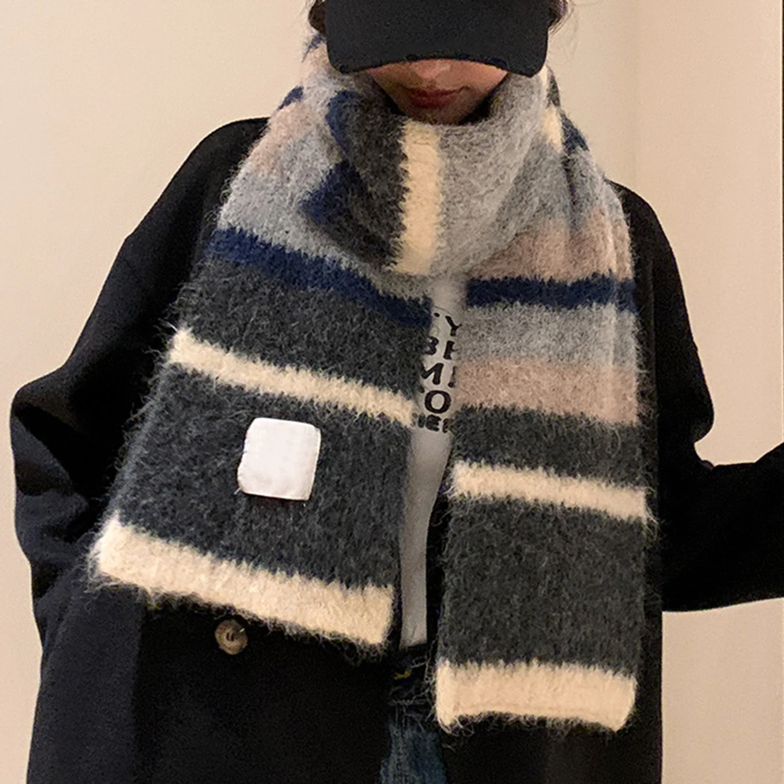 Fashionable Warm Colorful Striped Scarf Soft Cold-proof Neck Protector For Cycling Running