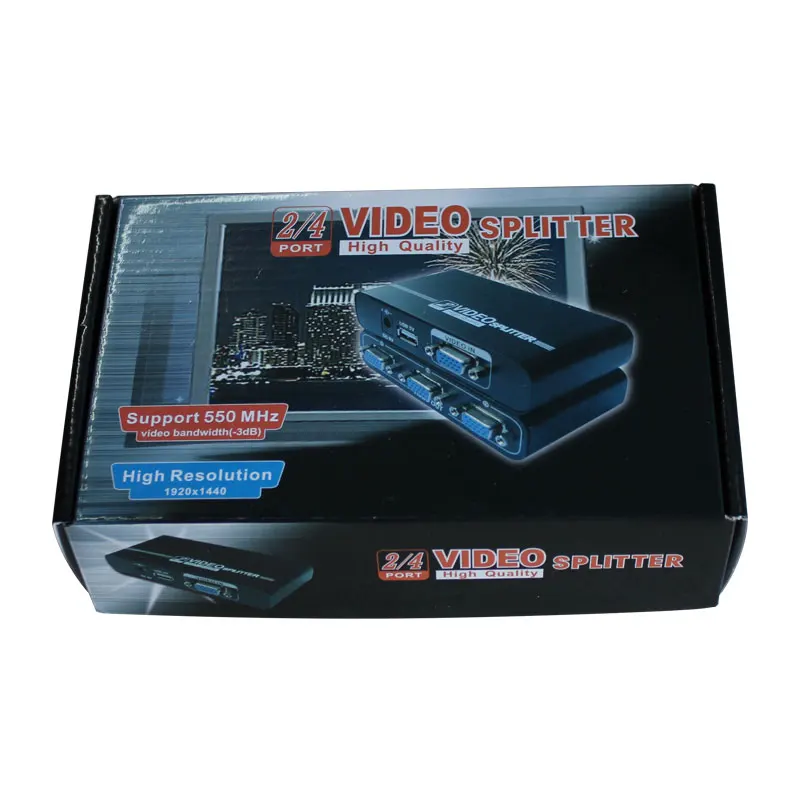 AMS-V1S4 VGA Splitter 1X4 1920x1440 Resolution 550MHz Bandwidth 65m Range for Multi-Screen Display