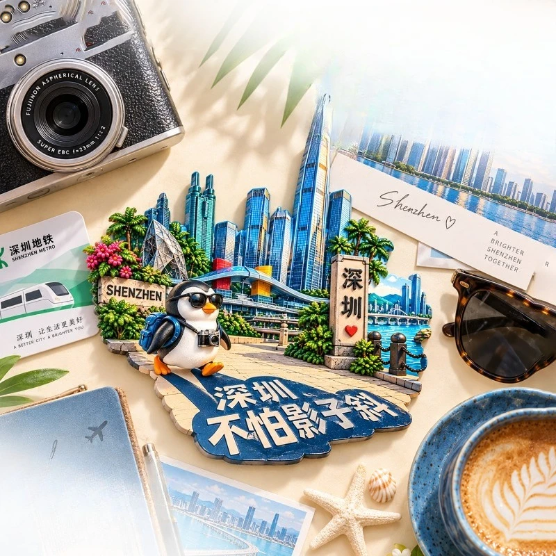 Shenzhen Shadow Slant Fridge Magnet - Playful 3D City Souvenir Unique Chinese Attitude Gift for Travel & Fun Decor