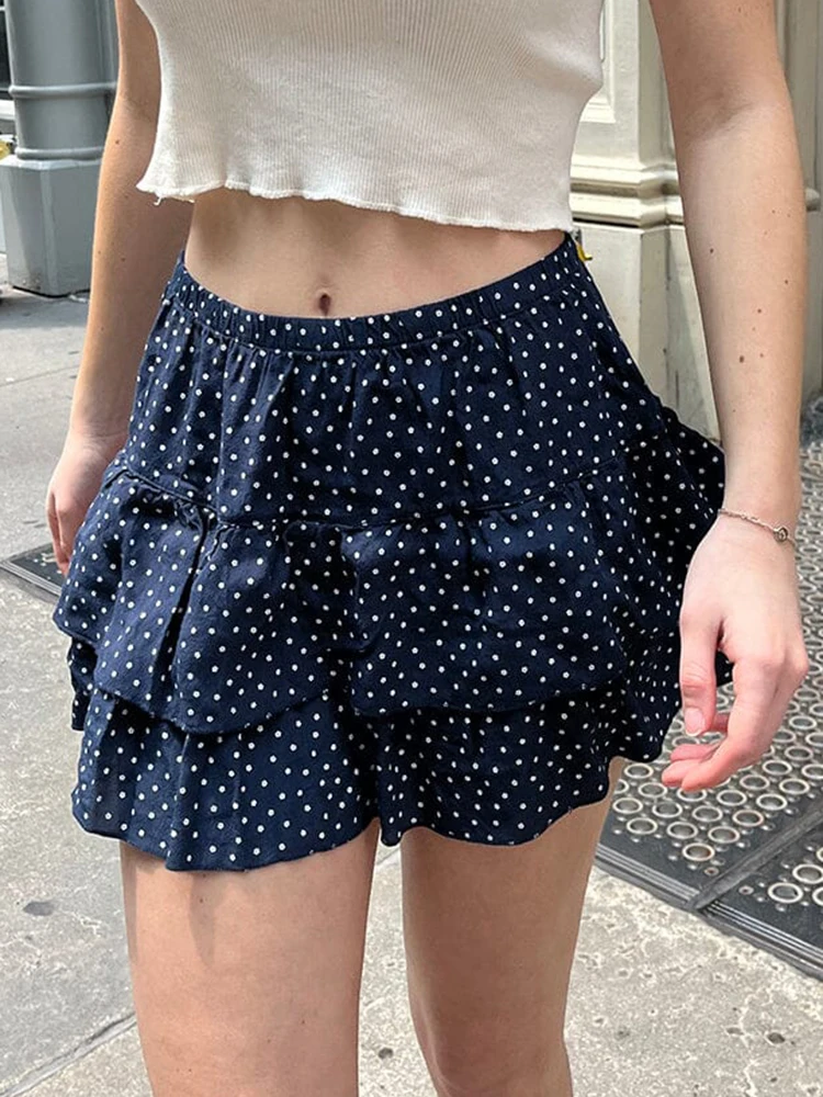 Sweet Floral Ruffles Mini Skirt Women Balletcore Cute Elastic High Waist Summer A-line Skirts Y2k Harajuku Vintage Chiffon Falda