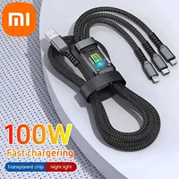 Xiaomi New 3-in-1 100w PD 5A Fast Charging Usb To Type-c Micro Fast Charger Cable For Iphone 15 14 Samsung Xiaomi Huawei Iphone