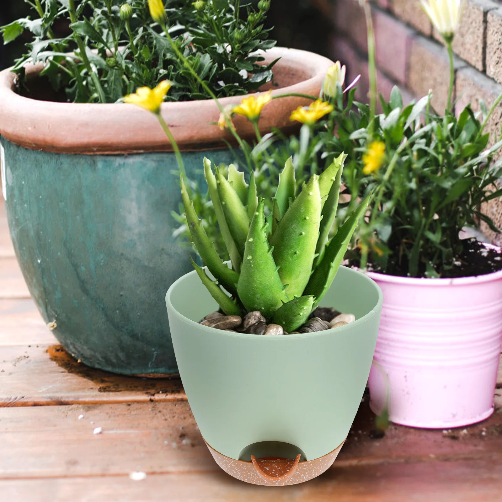 

3Pcs Self Watering Flower Pots Plastic Planters Automatic Water Absorption for Indoor Succulents Home Office Garden Decoration