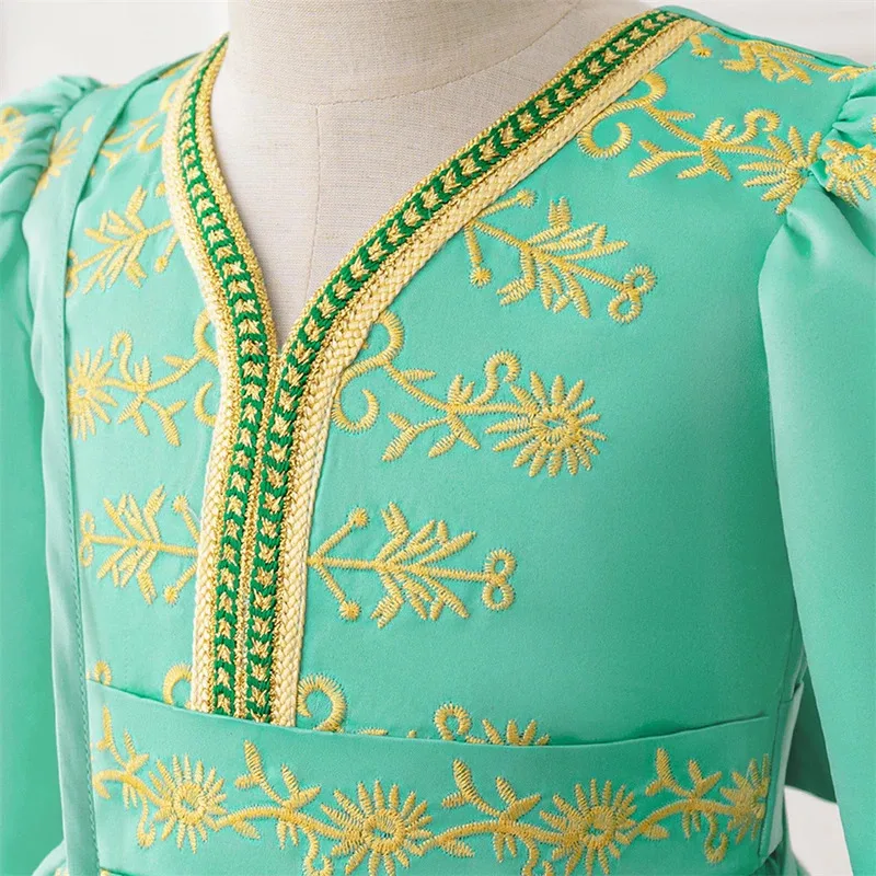 Muslim Festival Clothing Children's Elegant Party Dresses for Girls Embroidered Formal Evening Ceremonial Arabic Eid Long Dress