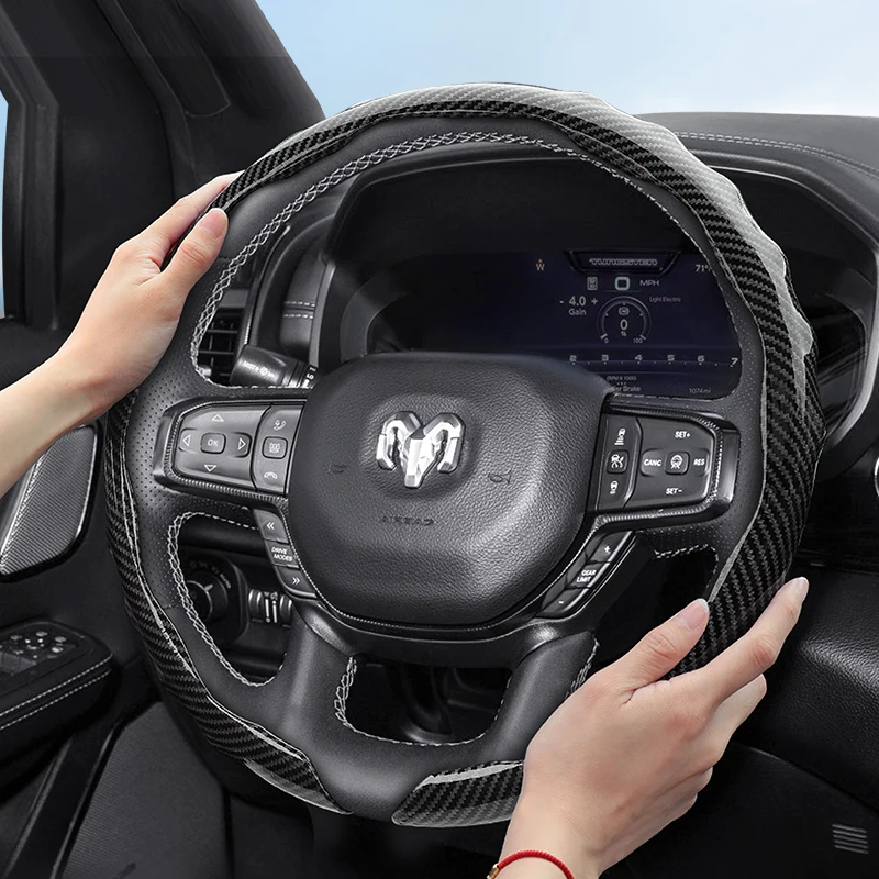 Suitable for Ram Carbon Fiber Texture Steering Wheel Cover Snap-On Wave-Shaped Sport Design Protective Shell Pickup Promaster Rampage 1500 2500 3500 4000 4500 5500 700 1000 Black White Silver