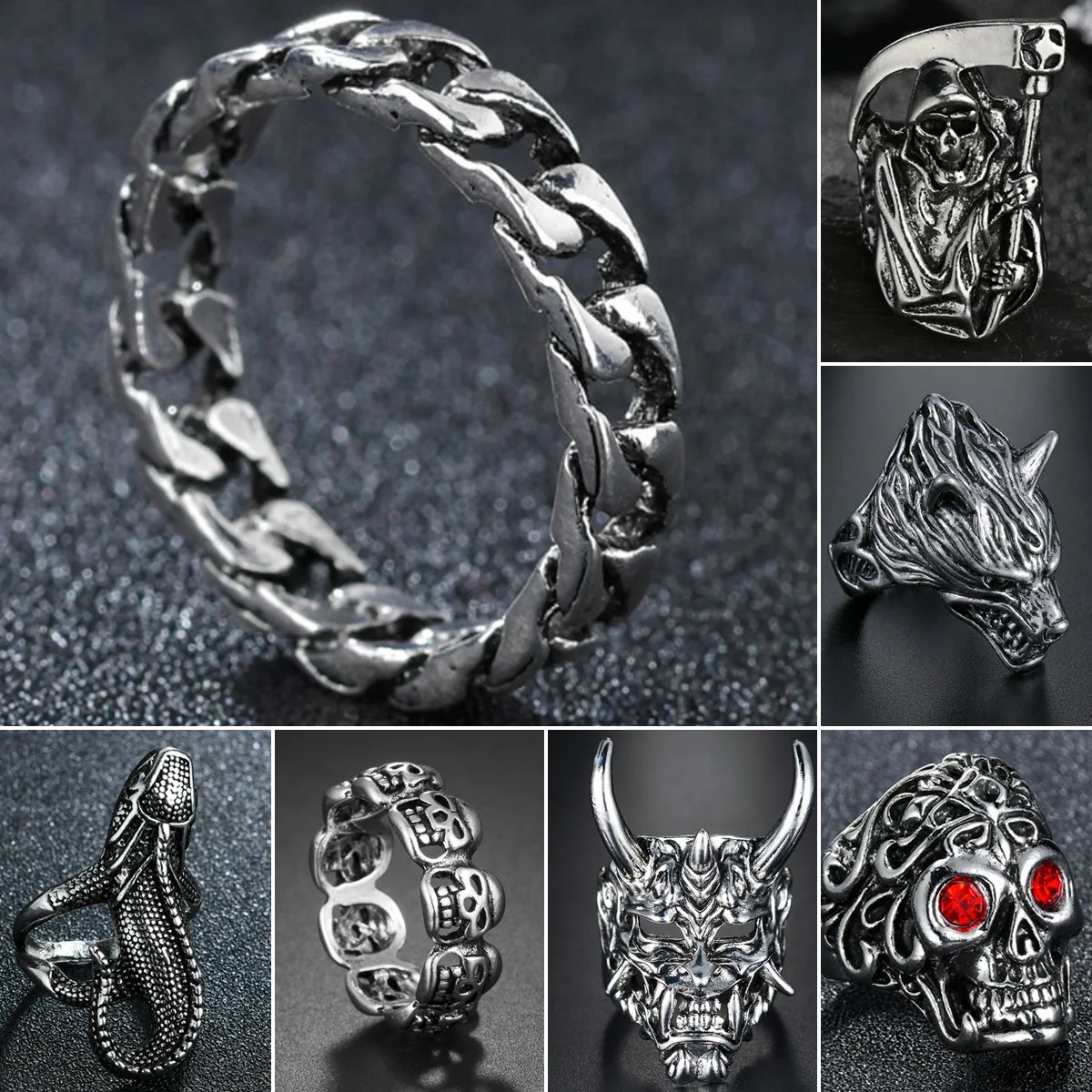 Nordic Mythology Crow Skull Retro Mens Rings Punk for Male Boyfriend Biker Jewelry Creativity Gift Wholesale