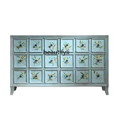 

American Style Chest of Drawers Bedroom Solid Wood Drawer Painted Wall Storage Retro Chest of Drawers Sideboard Cabinet Hallway