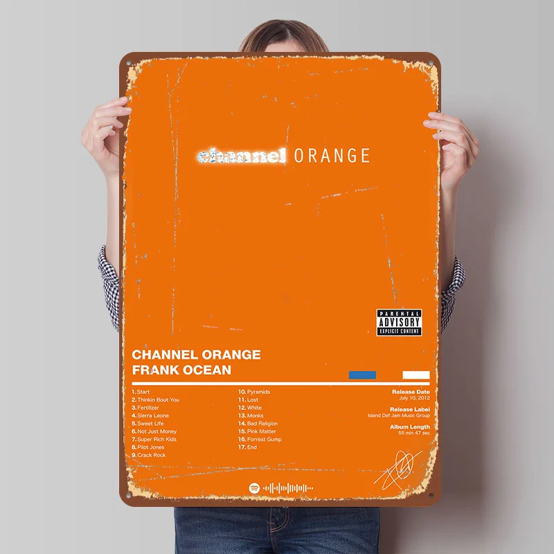 Frank Ocean - Channel ORANGE Blechschild Poster Individualisierte Wandkunst Retro Vintage Metallschilder für Zimmer Bar Zubehör Haus Zuhause