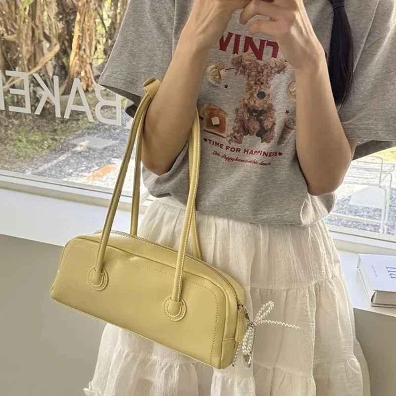 

NicheDesign Women's 2025 New Style French Bread Bag Simple Versatile Single Shoulder Underarm Bag Boston Bag Polyester Fiber Lin