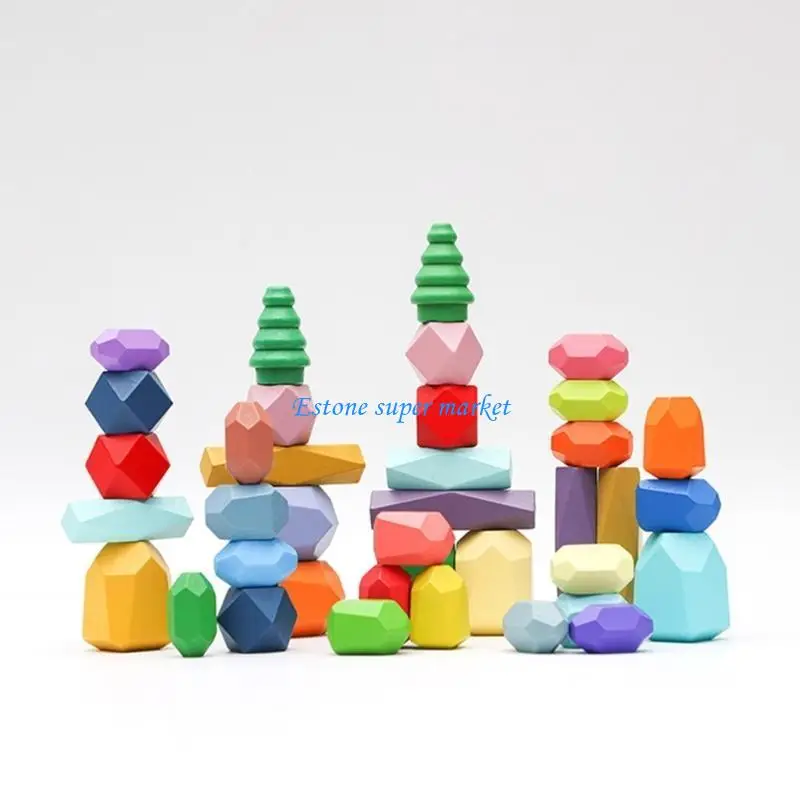 090B Blocchi legno colorati Set da gioco per 3 anni Set puzzle educativi giocattolo impilabile Poliedro Regali per feste