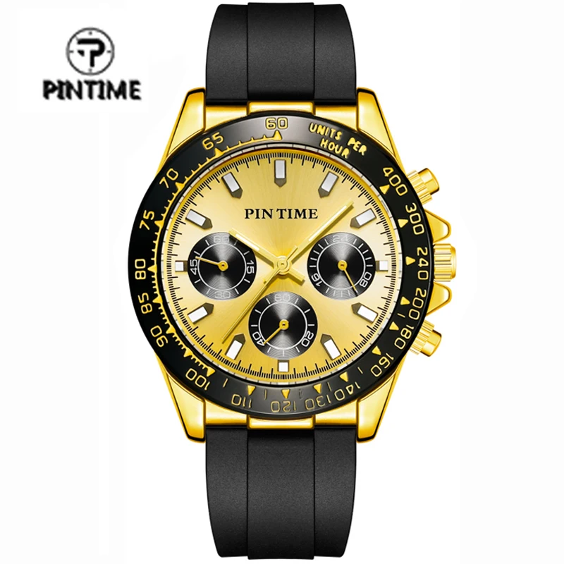 

PINTIME Men's Chronograph Watches Luxury Sports Watch Men Silicone Strap Quartz Wristwatch Business Male Clock Relogio Masculino