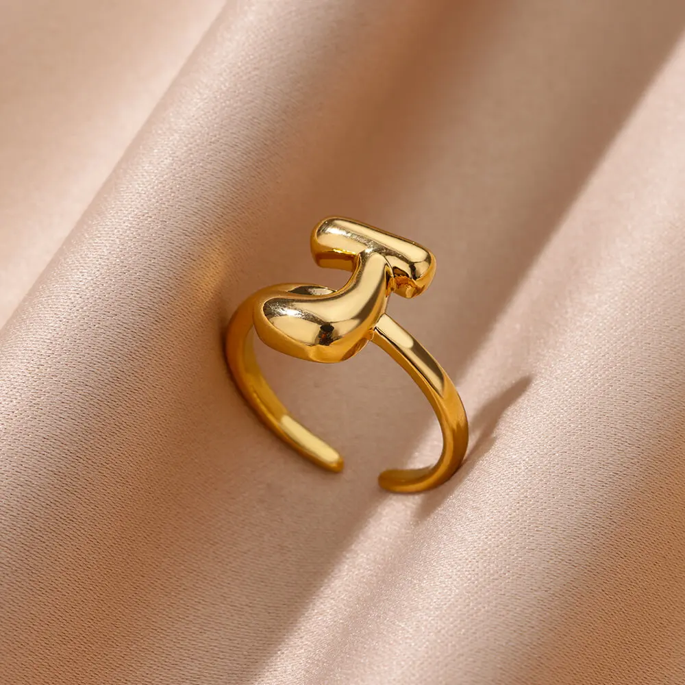 Chunky Initial Letter Rings for Women Gold Color Stainless Steel Ring Vintage Alphabet Jewelry Finger Accessories anillos mujer