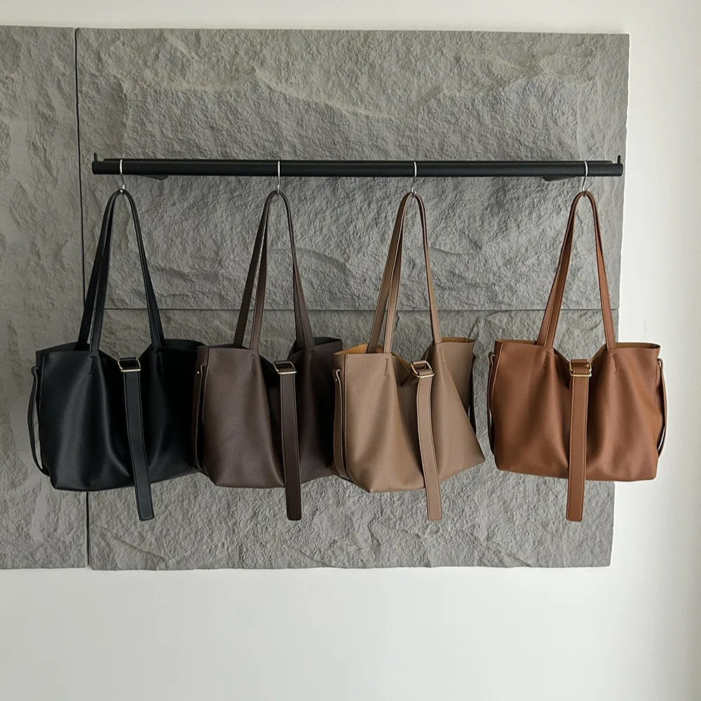 

Soft Leather-like Tote Bag Simple Fashionable High-end Bucket Large-capacity Single-shoulder Mother-and-child Designer Luxury