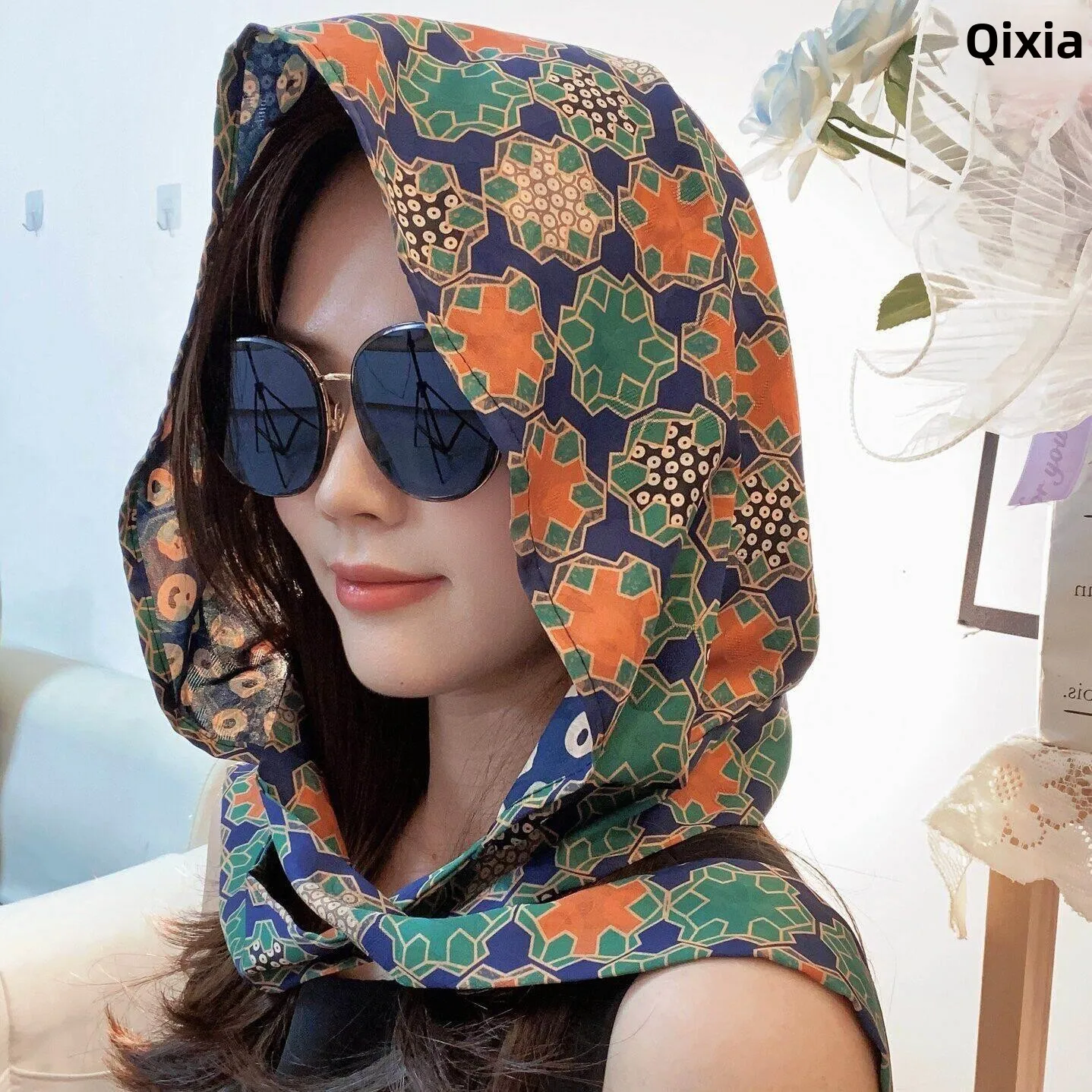 2026 Ethnic Style Double Wrap Scarf Travel Sun Protection Hat Integrated Outdoor Women's Fashion Versatile Hat Scarf Set