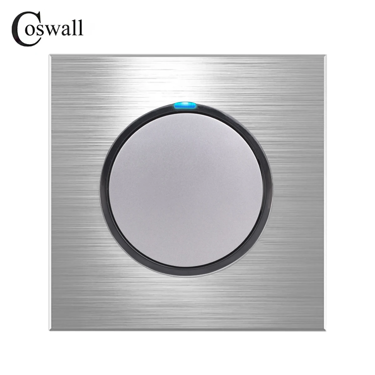 Coswall-ウォールライトのオン/オフスイッチ,1ギャング,1ウェイ,ledインジケーター付き,つや消しアルミニウムパネル,ブラック/シルバーグレー