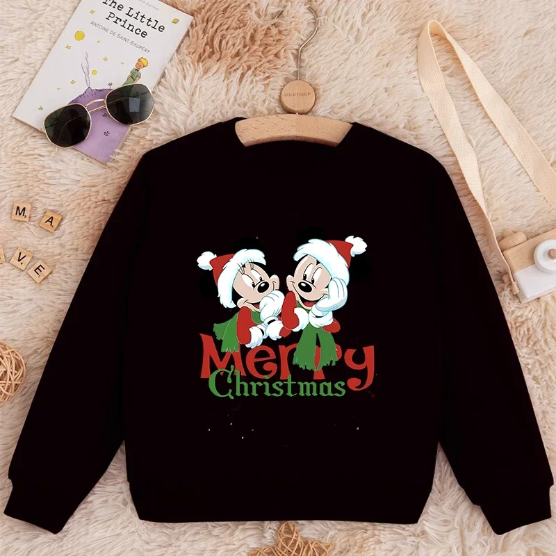 Mickey Minnie Disney Toddler Christmas Sweatshirt Girl Boy Crewneck Pullover Tshirt Kid Long Sleeve Top Cartoon Clothes Gift