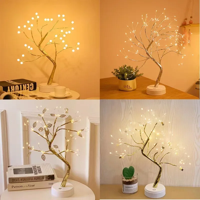 Tree Shaped LED Copper Wire Pearl Tree Light Indoor Bedroom Decoration Small Night Light Living Room Small Ornaments