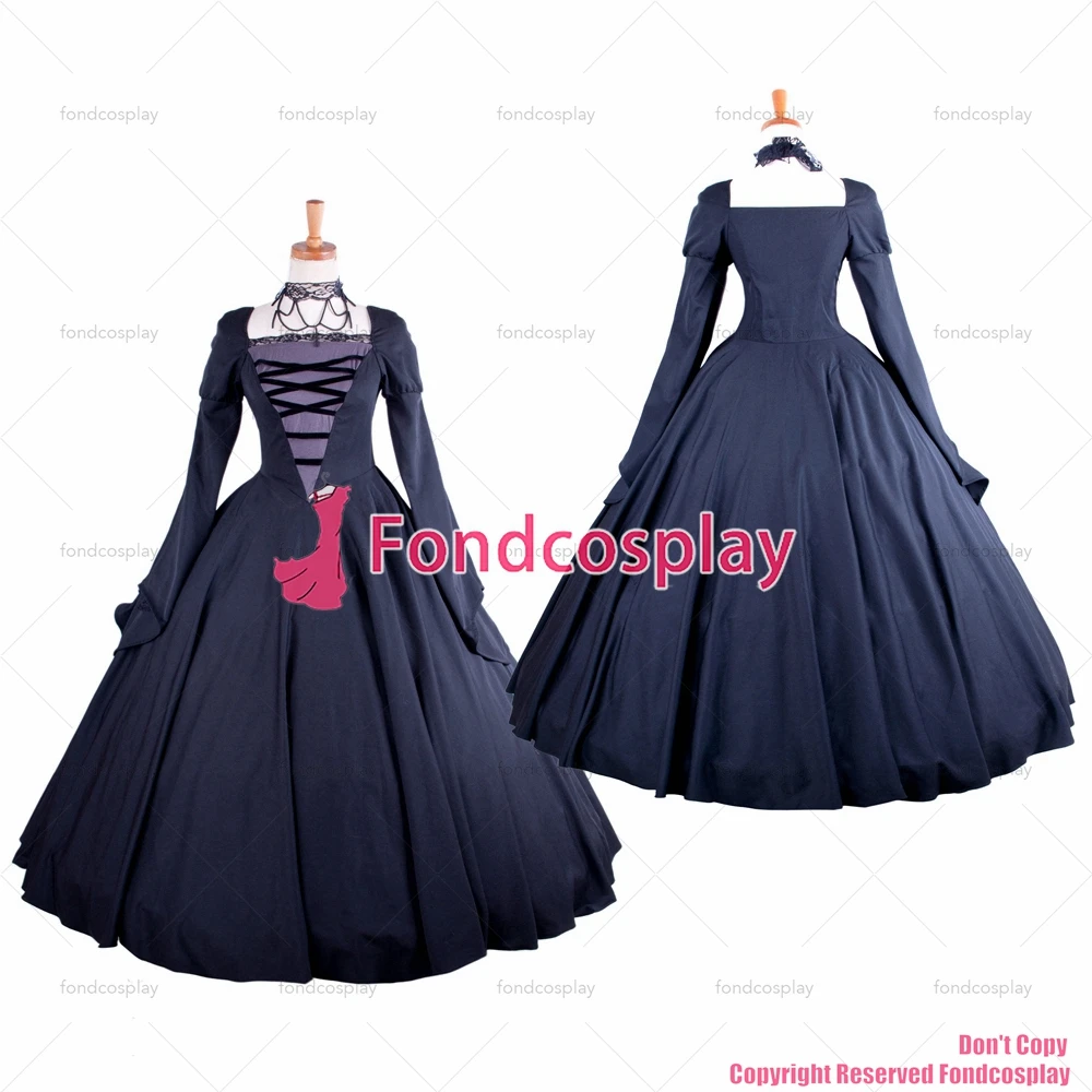 fondcosplay Victorian ROCOCO Gown Ball black satin dress Gothic Costume CD/TV[G1608]