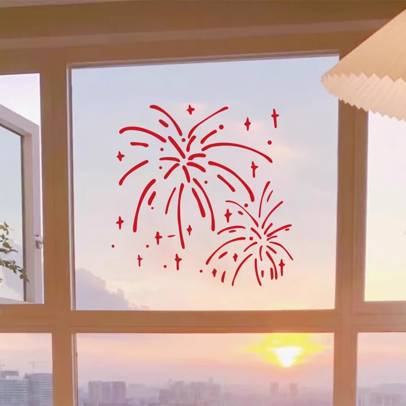 الأحمر الألعاب النارية عطلات مهرجان مخزن جو أعواد تزيين أبواب غرفة المعيشة المنزلية النوافذ المطبخ ورق حائط زجاجي #2