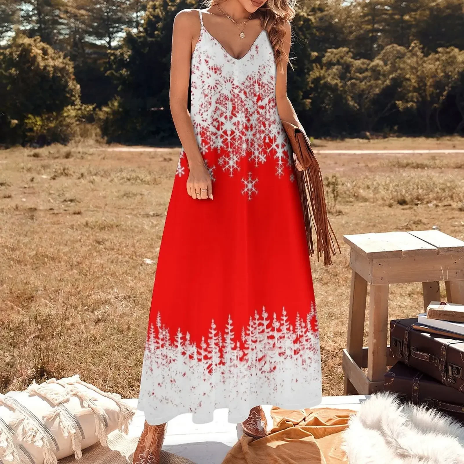 Christmas holiday Santa snowflakes Sleeveless Dress Dresses gala Women dresses summer Dress