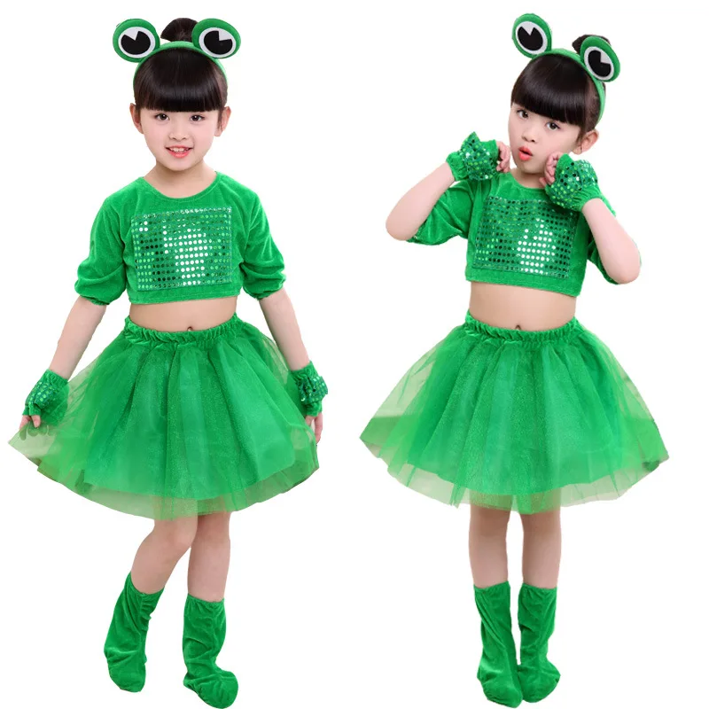 Girl Cartoon Frog Cosplay Costumes Children Stage Show Clothes for Students Stage Play Performance Apparel for Kids