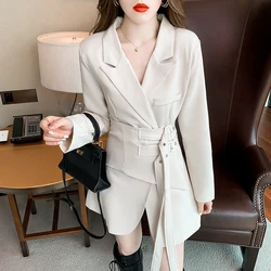 Abito irregolare abito donna maniche lunghe Tie Up Suit Jacket 2024 OL abito Slim per donna abito corto Sexy donna Blazer cintura cappotti