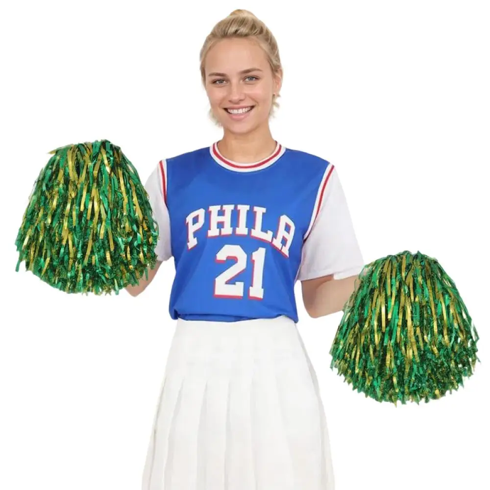 Sports Cheerleading Team Hand Flower With Handle Gold Green Two-color 45g Women Competition Cheering Plastics Streamer Prop