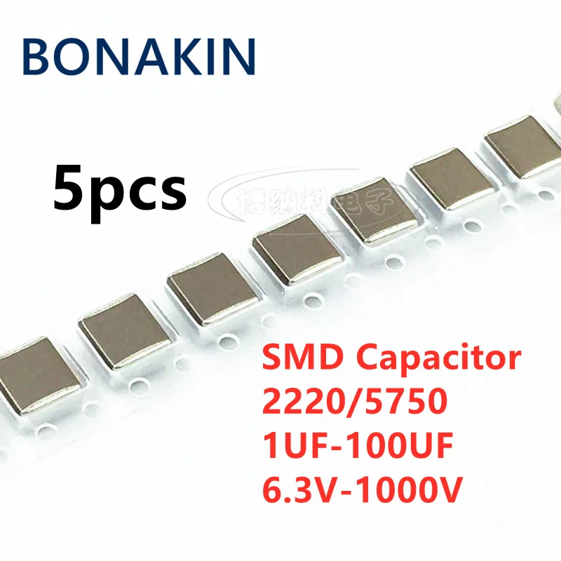 

5 шт. SMD конденсатор 1 мкФ 2,2 мкФ 4,7 мкФ 10 мкФ 22 мкФ 47 мкФ 100 мкФ 10 16 25 35 50 В 100 В 250 В 500 630 В 1000 В X7R X5R K=±10% M=±20%