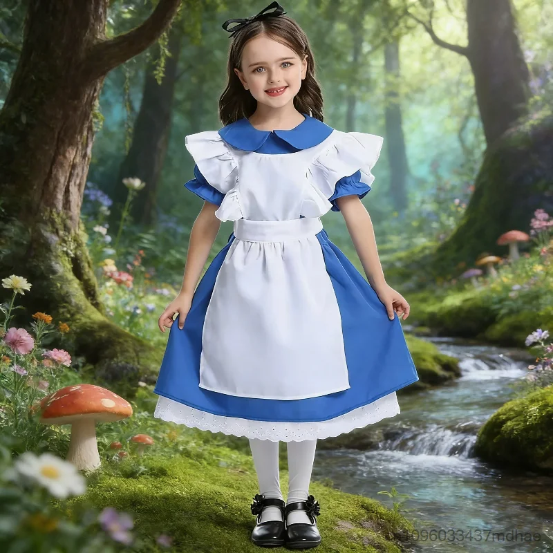 

Enfant Blue Princess Costume For Mädchen Anime Lolita Maid Cosplay Dress World Book Day School Party Stage Performance Outfits