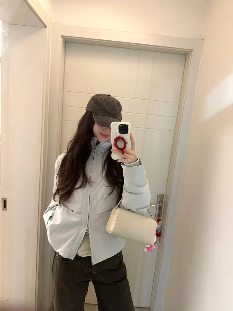 

Pumpkin Women's Lightweight Blue down Cotton Jaet Simple Design Fearl Sle Commute Loose Fit Long Sve Zipper Pure Color