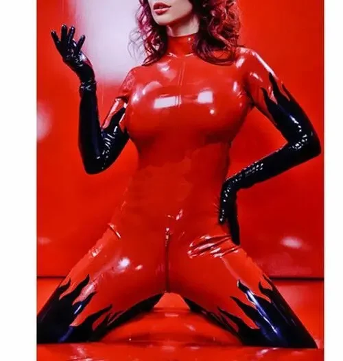 100% New Latex Suit Rubber Gummi Sexy Red and Black Catsuit 0.4mm fashion S-XXL