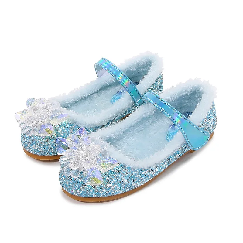 Disney Girls\' Plush Slippers Frozen Cute Children\'s Princess Elsa Winter Cotton Slippers Baby Snow Home Pink Blue Shoes Size