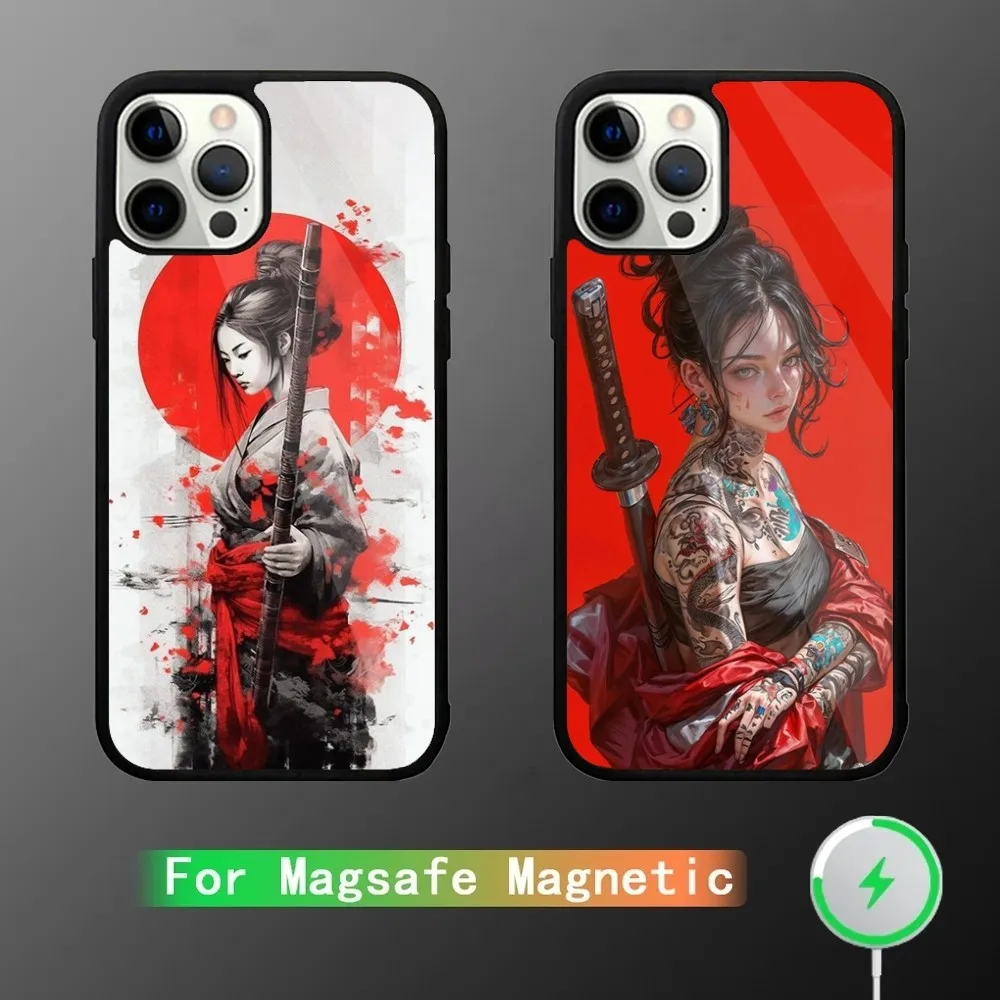 Samurai Warrior Geisha  Phone Case For iPhone 15,14,13,12,11,Plus,Pro,Max Mini Magsafe Magnetic Wireless Charging