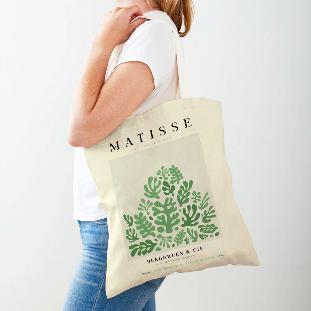 Both Sided Women Canvas Shopping Bags Henri Matisse Flower Market Sakura Daisy Supermarket Shopper Bag Lady Tote Handbag