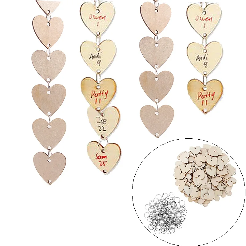 

50pcs Calendar Wood Chips Heart Shaped Wooden Ornament Decorations Hanging Craft Tags Sewing Accessories DIY Projects