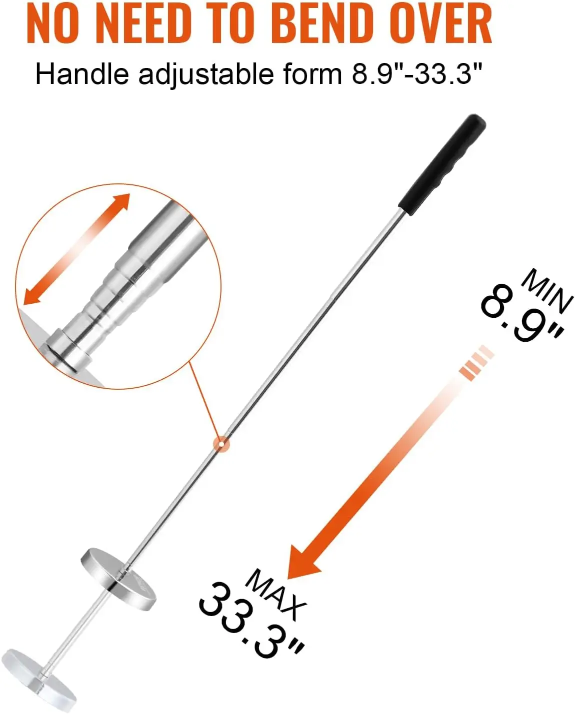 Ímã forte de capacidade de tração de 35LB, alça retrátil de 8,9 a 33,3 polegadas, parafusos de unhas, peças de metal