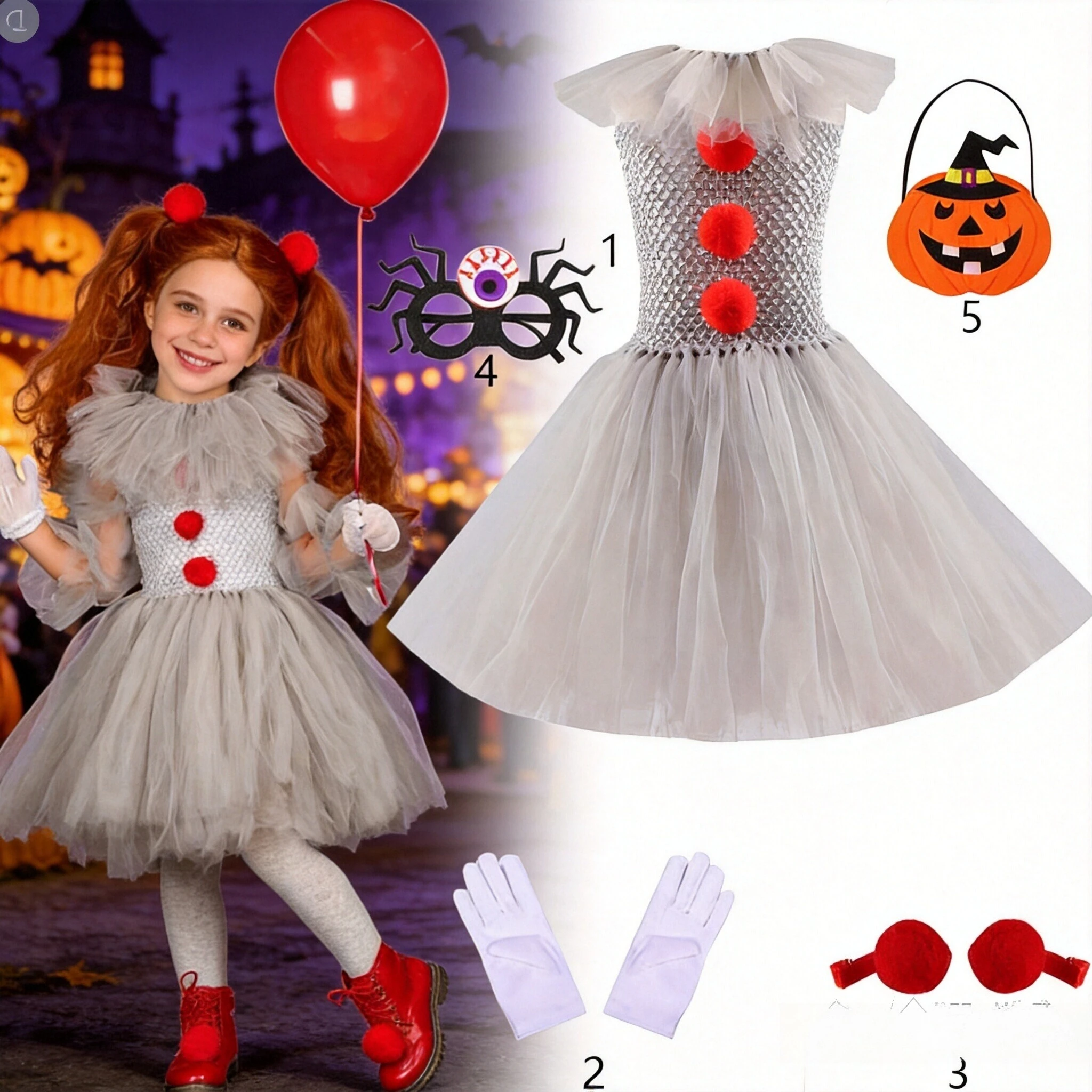 Girls Halloween Tutu Costume Princess Cosplay Dress Carnival Party Fancy Dress Up Clothes for Kids Gift