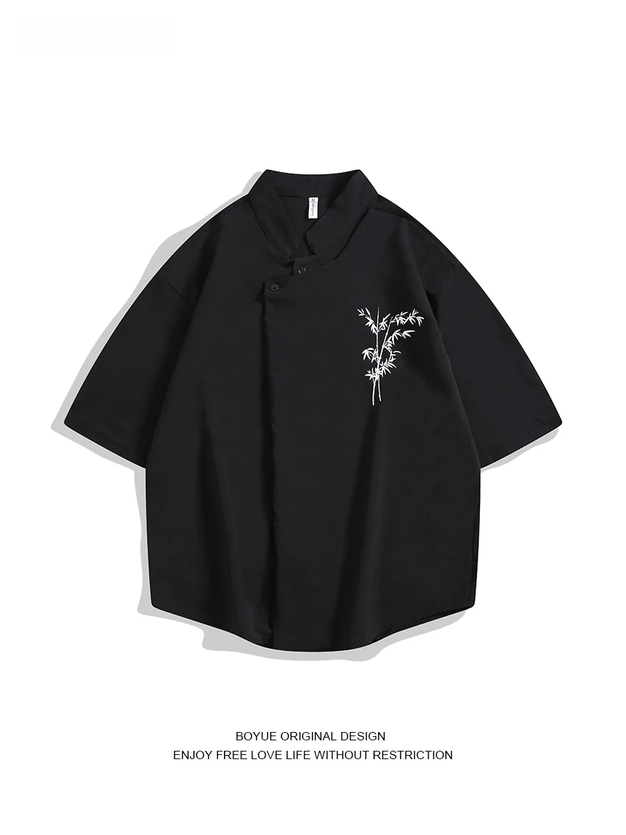 

Boyue Chinese Sle Casual irt Men's ort Sve Print Top Summer Faion Simple Design Youth ular Loose Fit Stand Collar