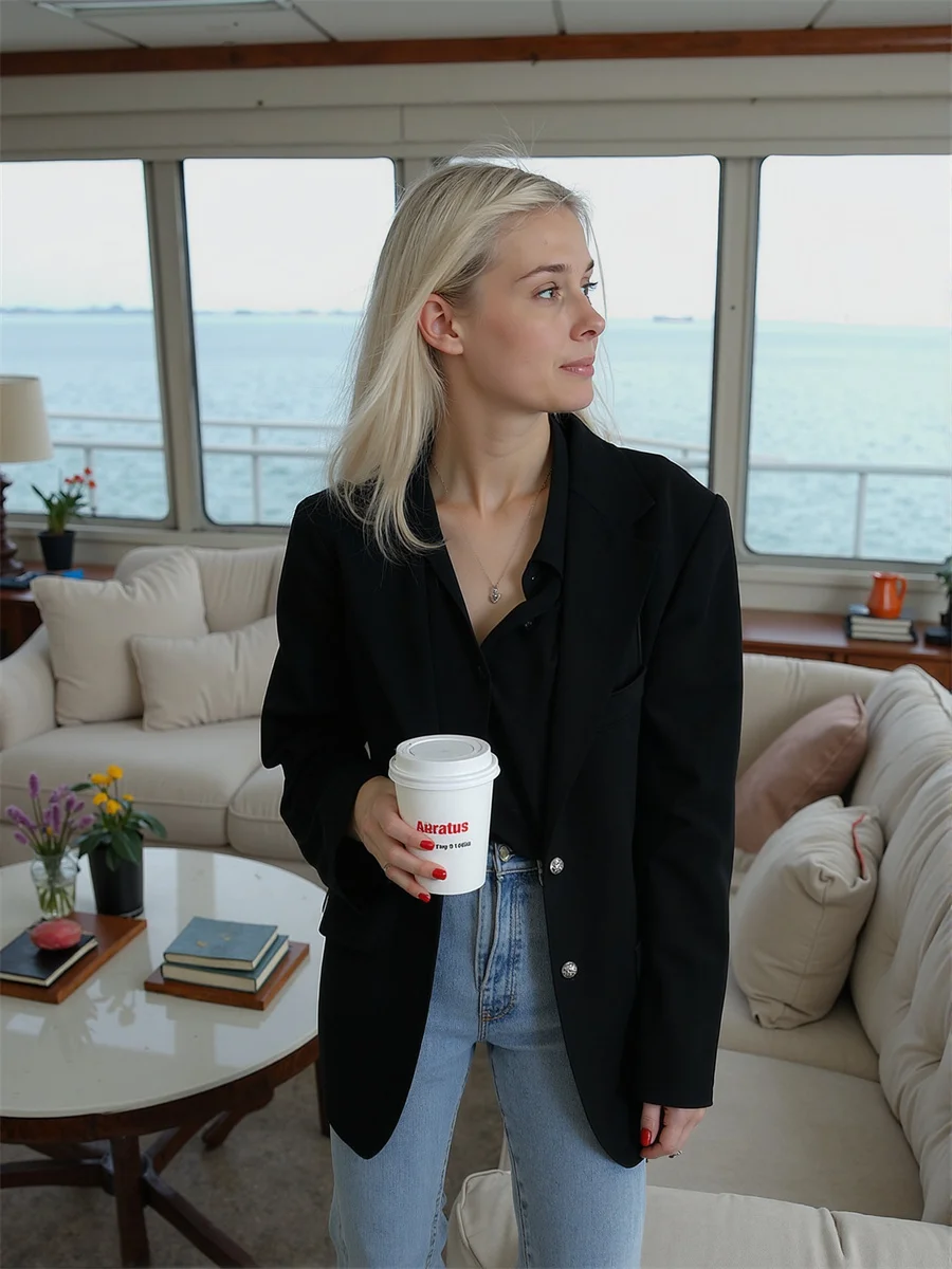 Blazer blanco para mujer, ropa de otoño para mujer, rayas, acolchado, ante curvo, asimétrico, fruncido, café, terciopelo azul marino, regalo, gris, juvenil