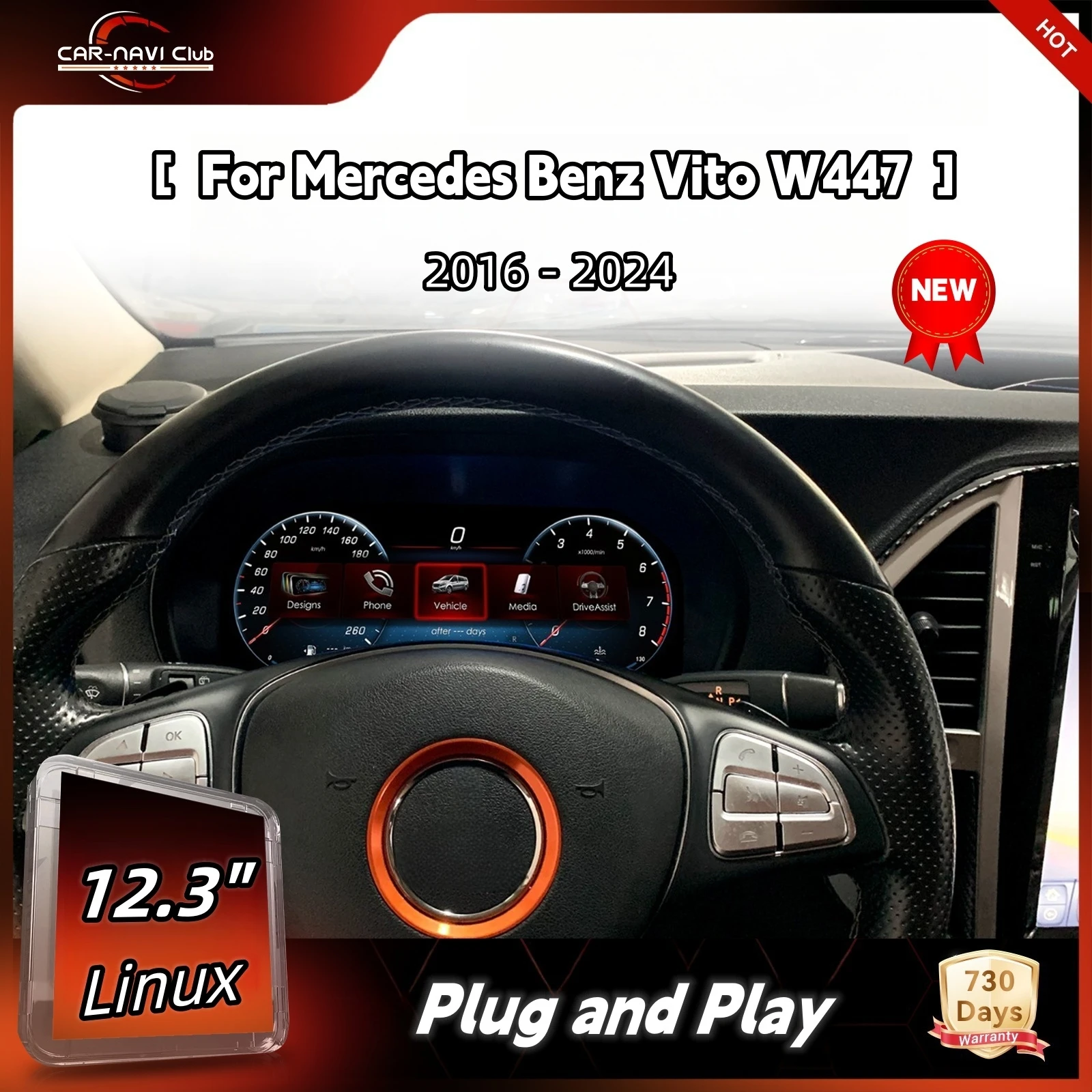 

12,3-дюймовый автомобильный ЖК-дисплей, цифровая приборная панель, кластер для Mercedes-Benz Vito 2024, автоматический спидометр, виртуальный прибор, панель, кабина