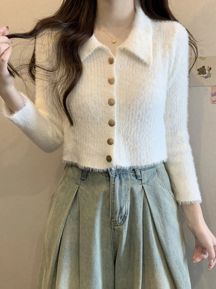 

Chic ort Knitted Open Cardigan Women's Winter Outerwear ow Clavicle Base irt Korean Sle Slim Fit Long Sve Sweater