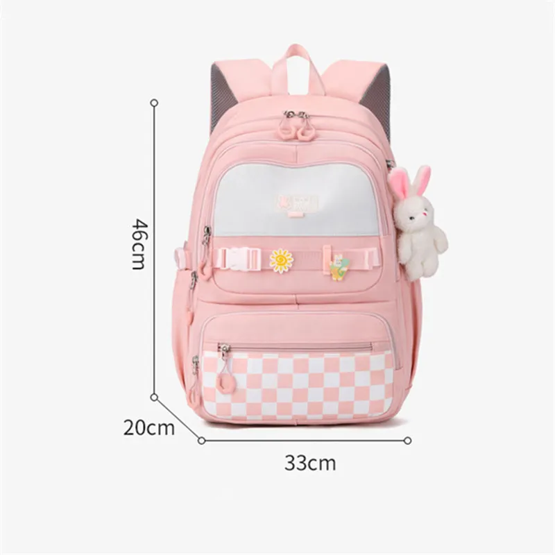 Mochilas escolares impermeables con colgante de conejo para niñas adolescentes, mochilas escolares simples, estilo universitario, 2024