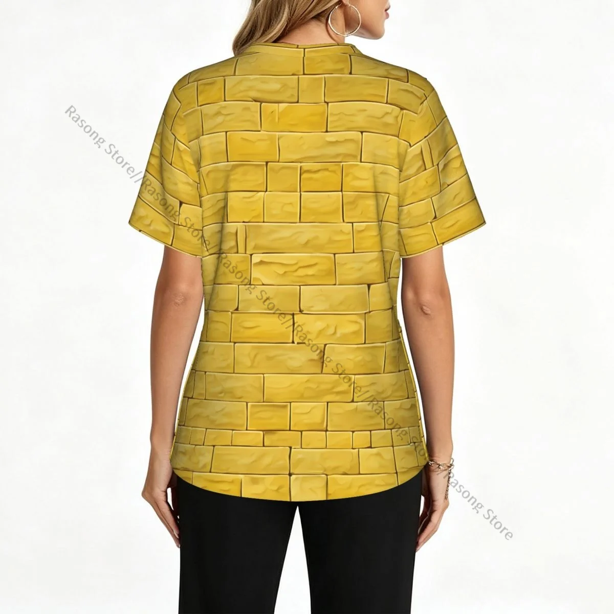 Brick Road Of Yellow Scrubs tops medical uniforms women V Neck Stretch Scrub Shirt Dentist doctor Blouse