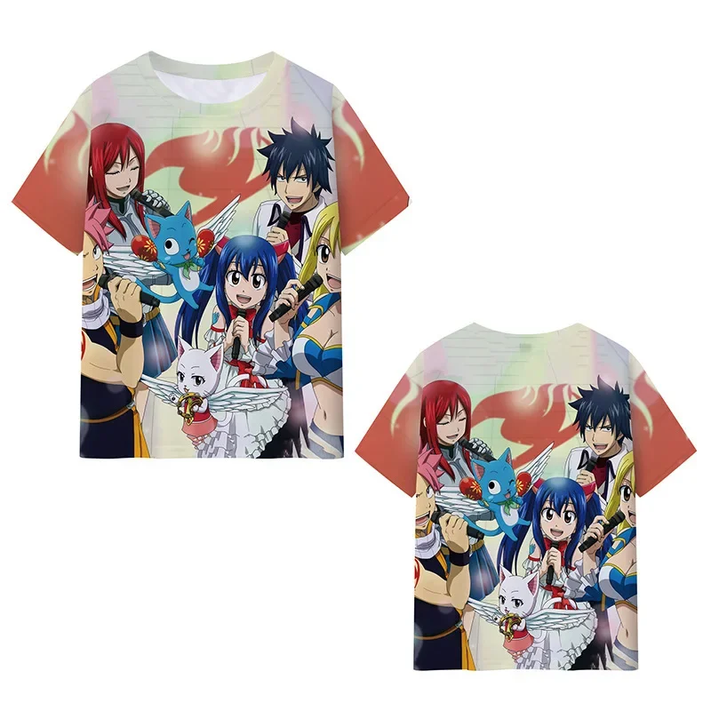 Camisetas Anime Fairy Tail para crianças, streetwear 3D estampado, moda casual, tops grandes, roupas Harajuku, menino e menina, verão