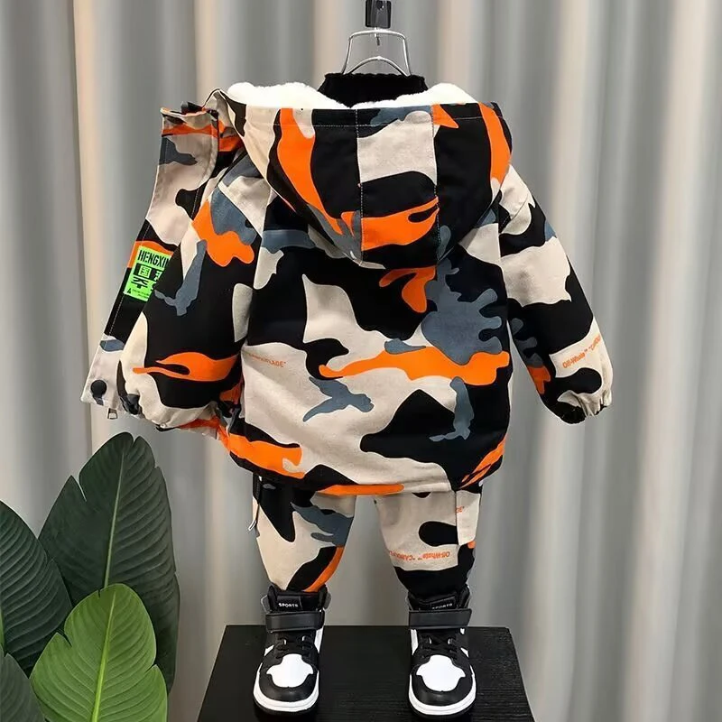 

Baby Boys Clothing Set Winter Plus Velvet Thick 2pcs Suit Camouflage Print Sport Tracksuit For Toddler Boys Outfit