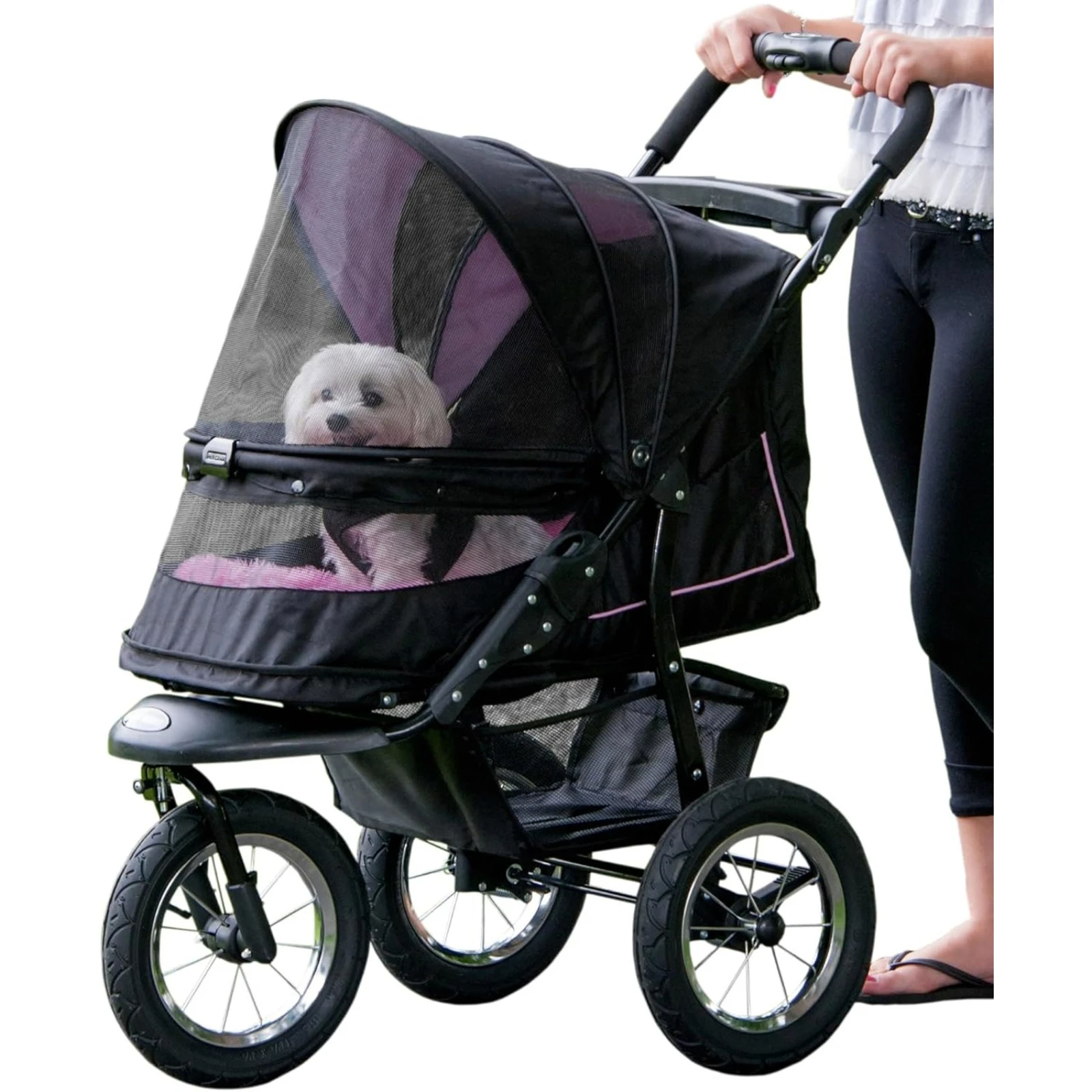 US No-Zip NV Pet Stroller for Cats/Dogs, Zipperless Entry, Easy One-Hand Fold, Gel-Filled Tires, Plush Pad + Weather Cover