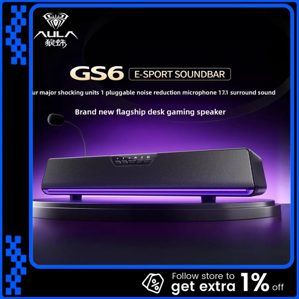 

AULA GS6Pro Киберспортивная звуковая панель Настольный динамик Шумоподавление Bluetooth с микрофоном Домашние GS6 Pro Портативные игровые колонки для ПК